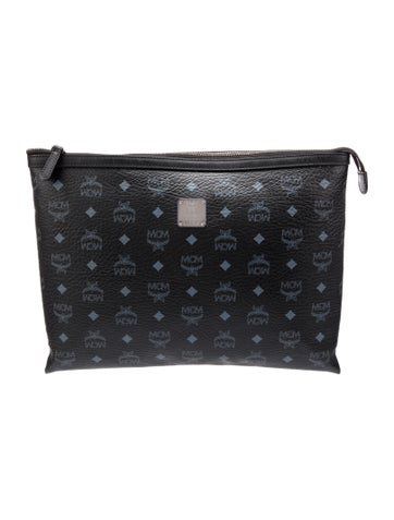 MCM Clutches Logo Printed Leather Clutch