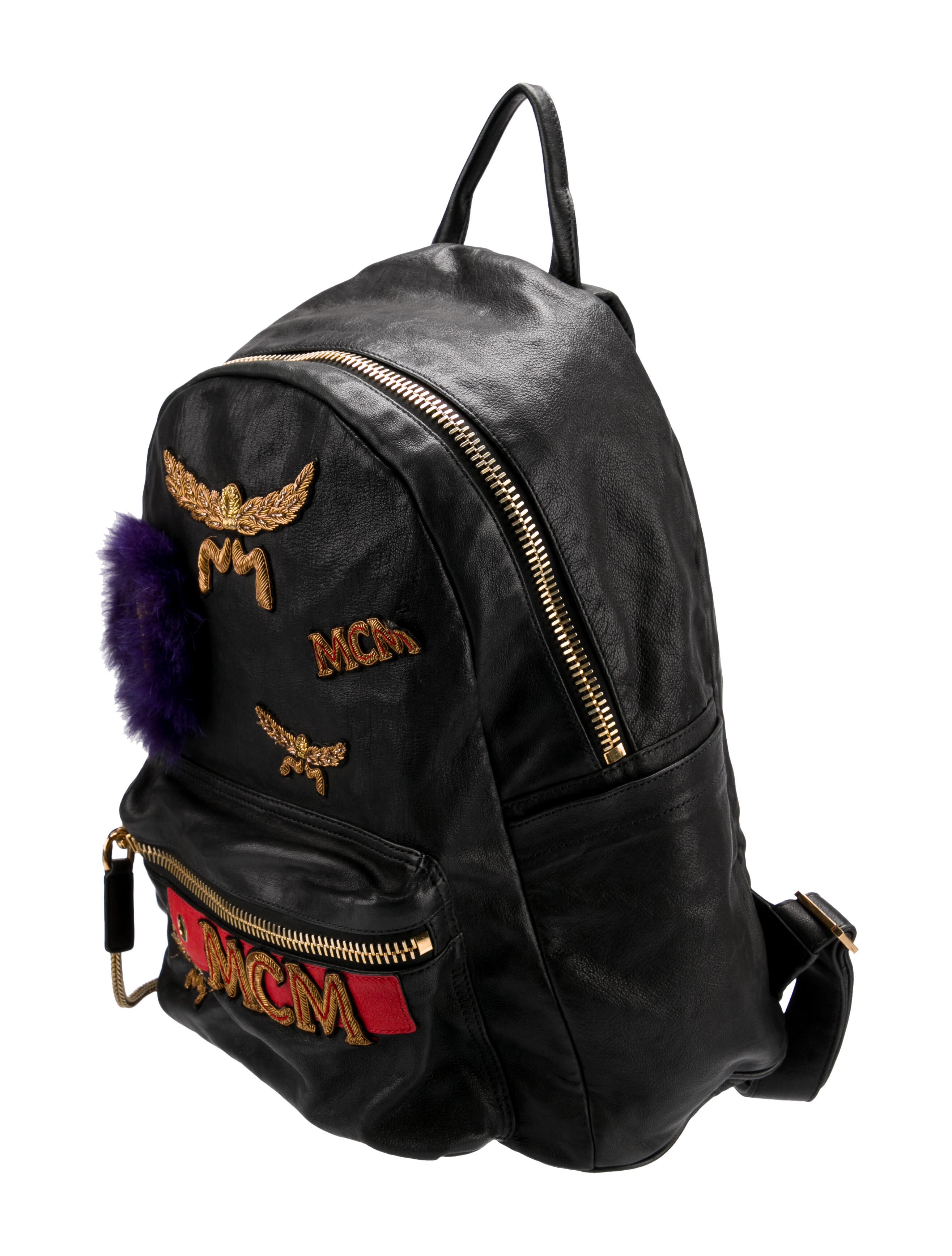 MCM Leather Embroidered Backpack Black Backpacks, Handbags W3054260