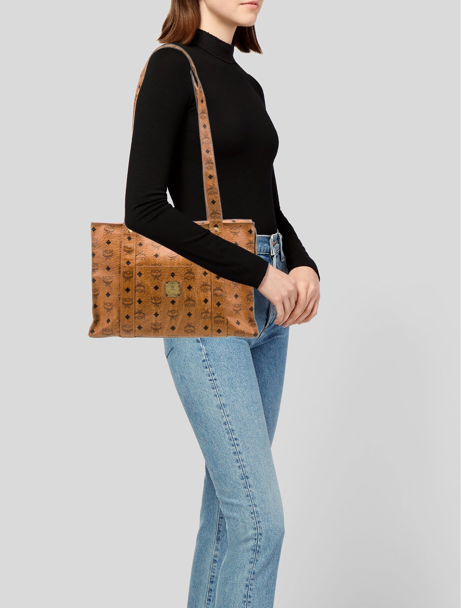 MCM Logo Monogram Coated Canvas Tote Bag