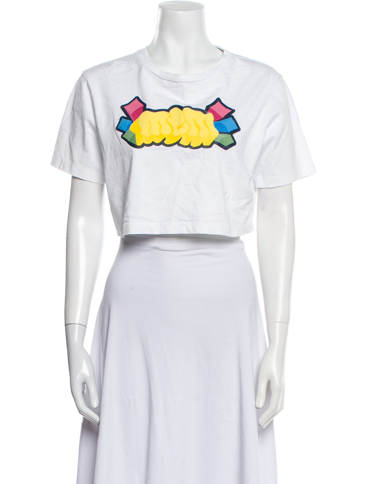 MCM Graphic Print Crew Neck Crop Top