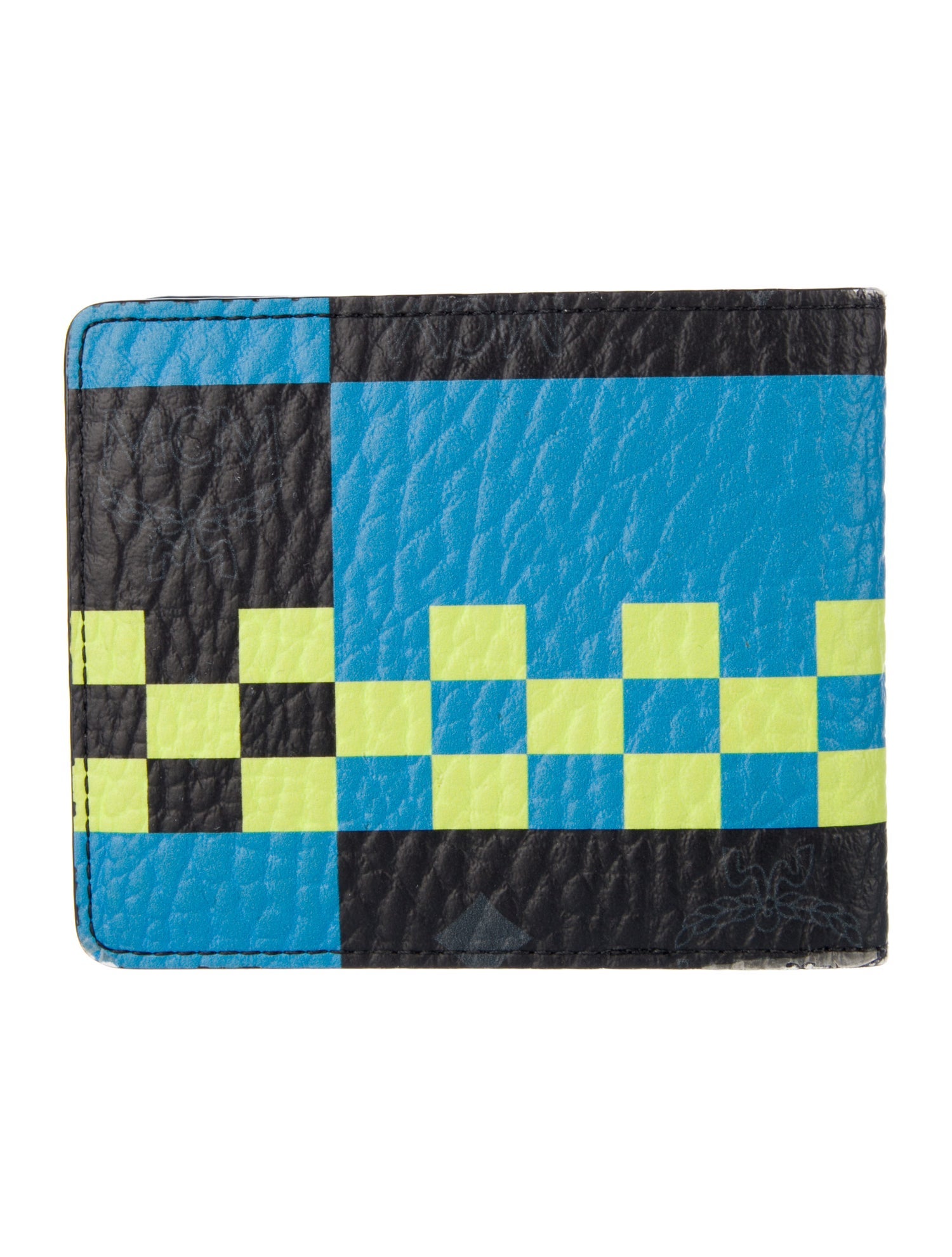 MCM Leather Plaid Print Bifold Wallet