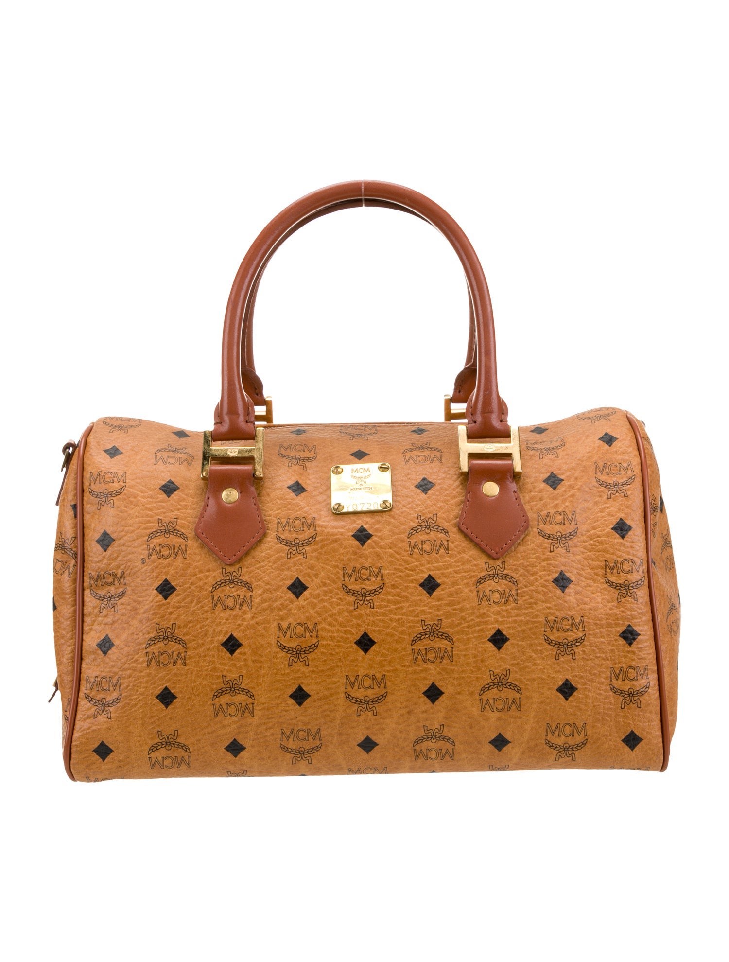 MCM Visetos Leather Boston Bag