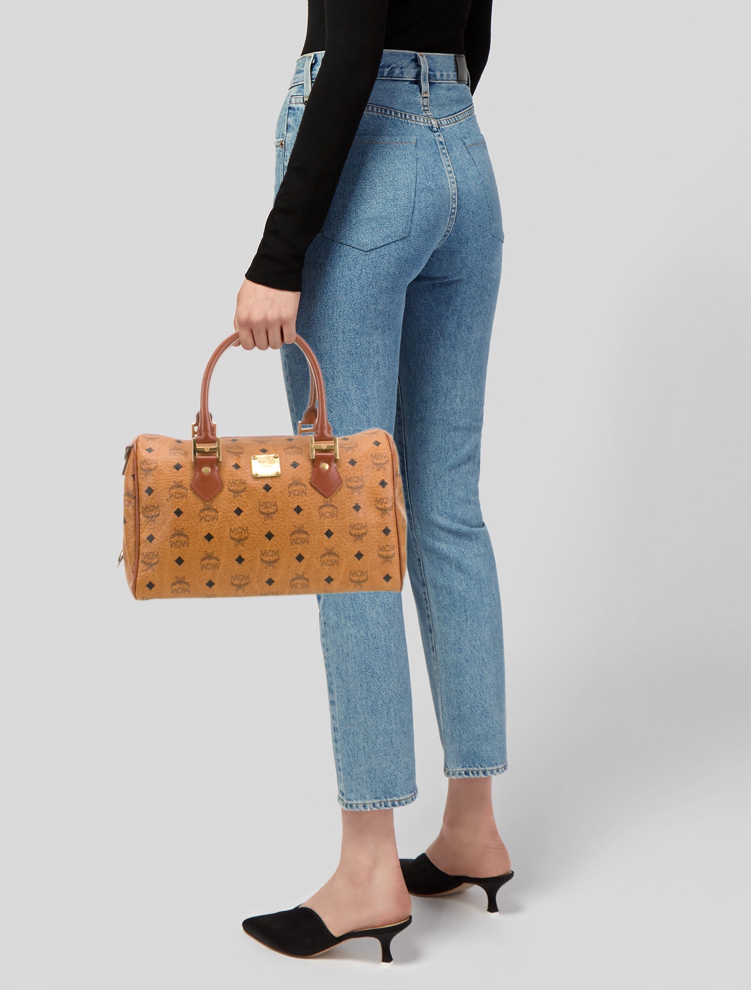 MCM Visetos Leather Boston Bag