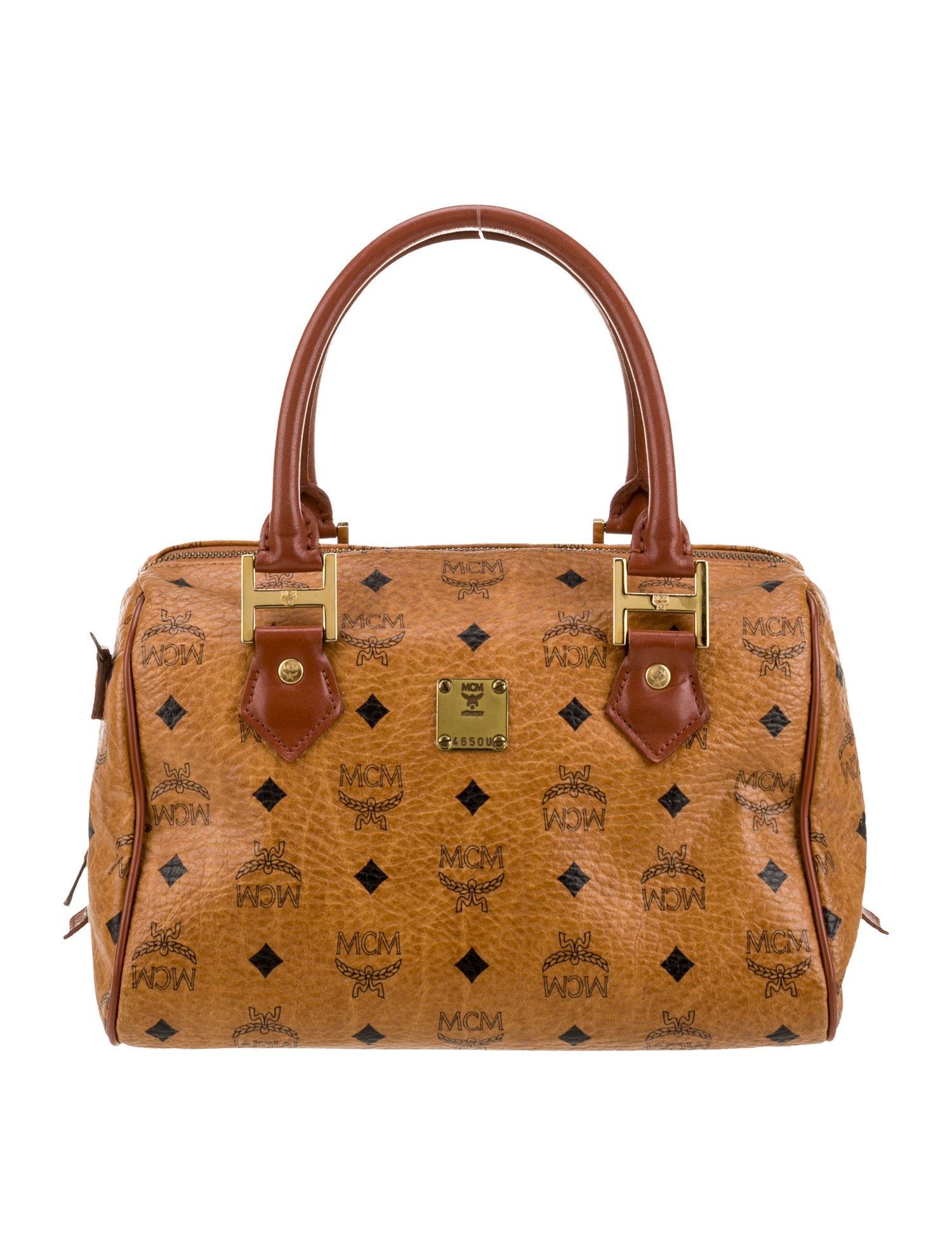 MCM Visetos Leather Boston Bag
