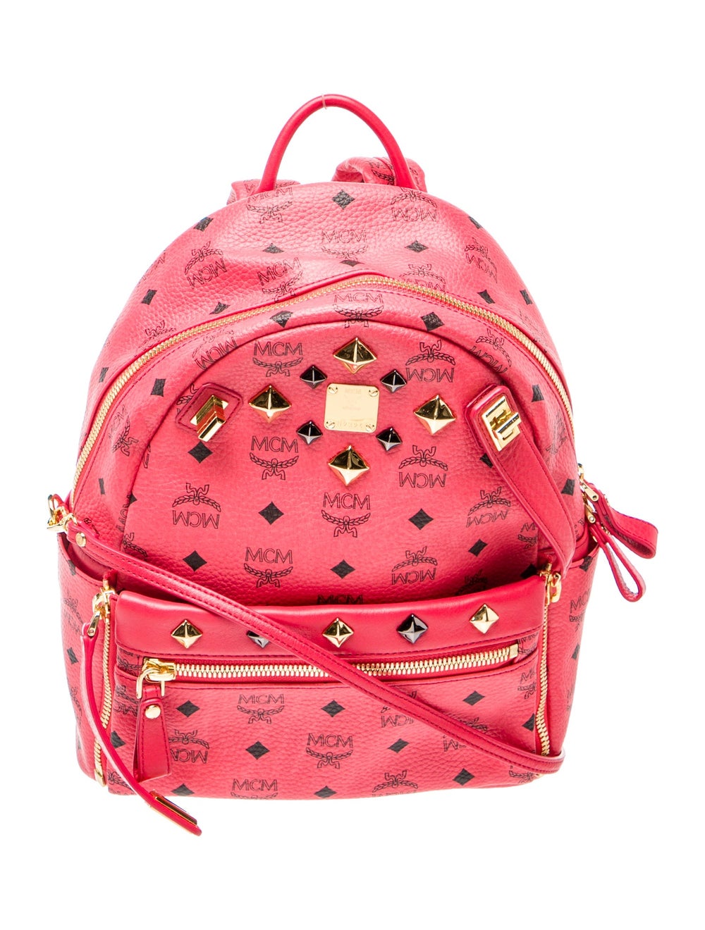 MCM Backpack Red Monogram Pattern & Visetos Gold-… - image 1