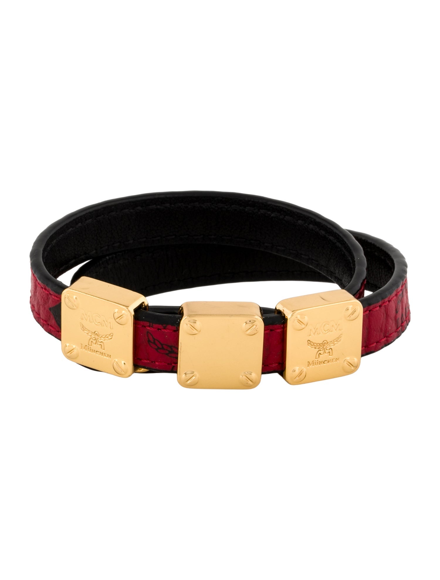 MCM Leather Reversible Double Wrap Bracelet
