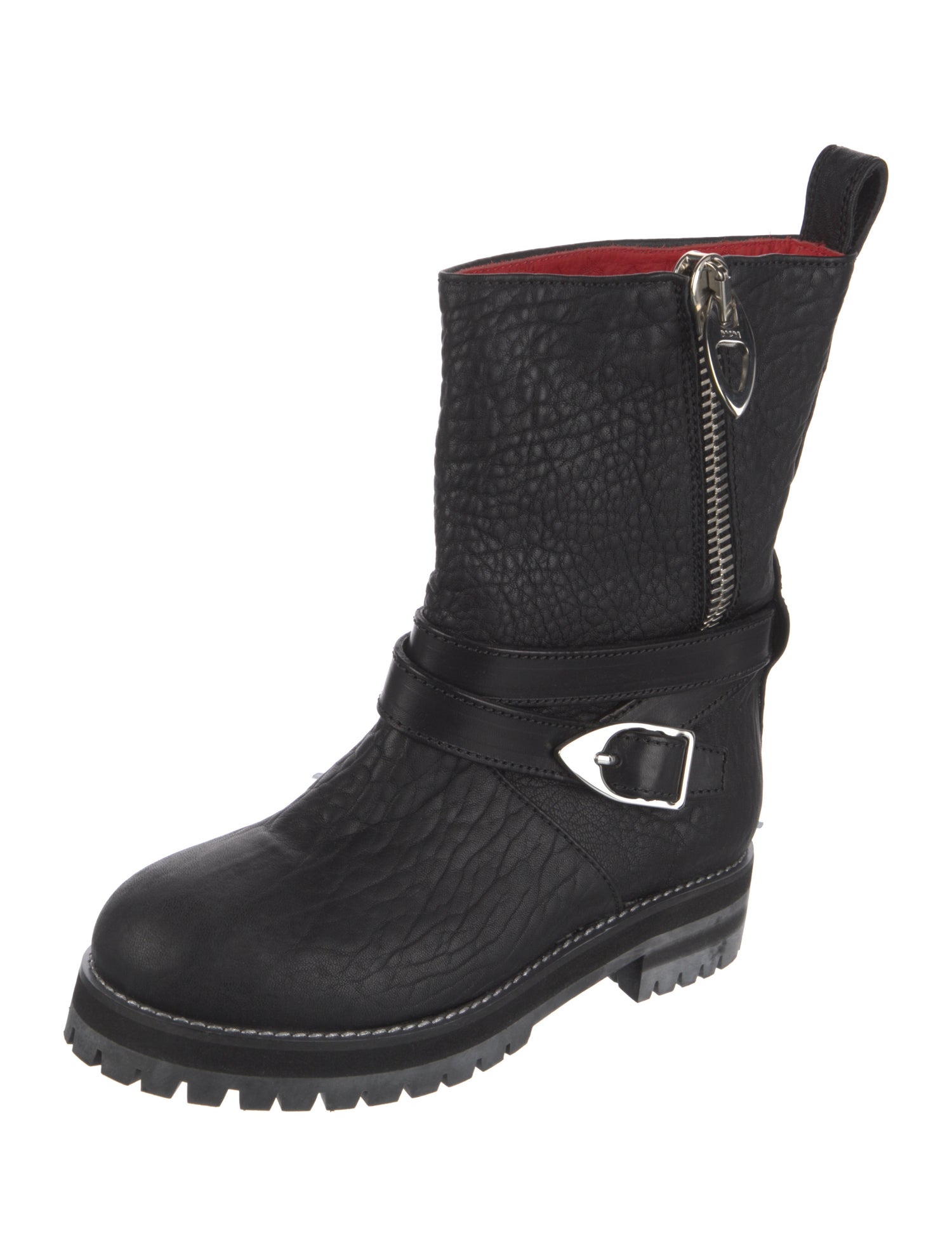 MCM Embossed Leather Moto Boots