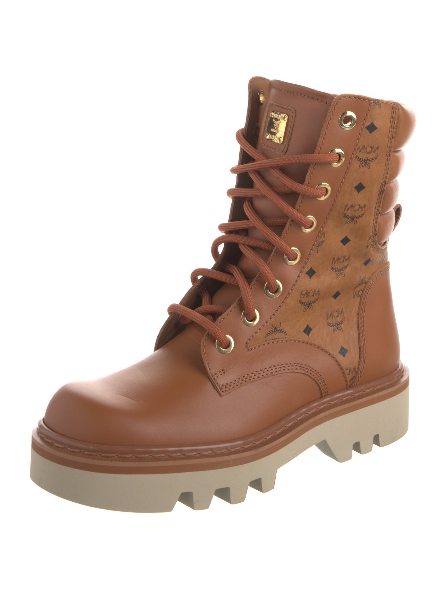 MCM Signature Logo Leather Combat Boots
