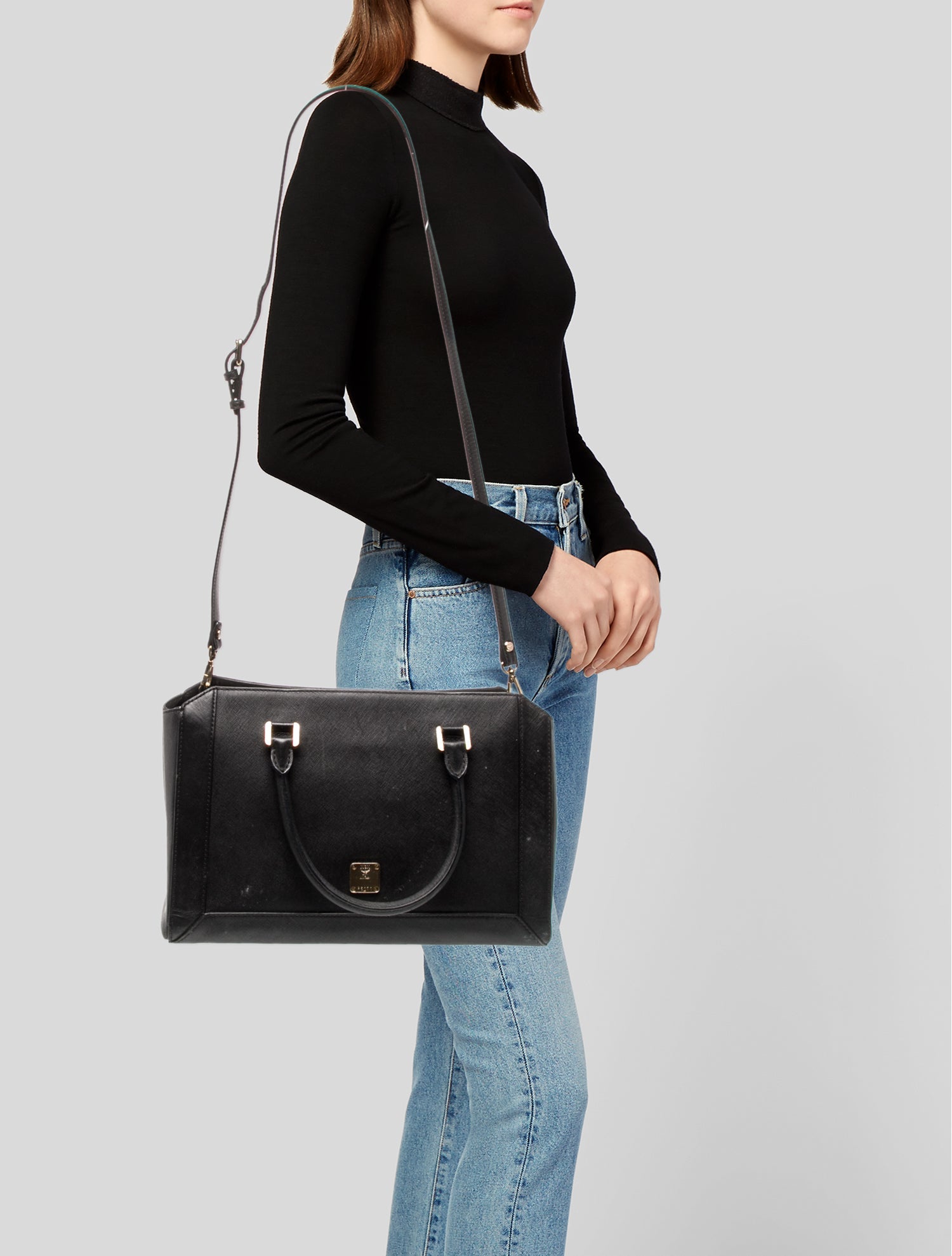 MCM Saffiano Leather Top Handle Bag