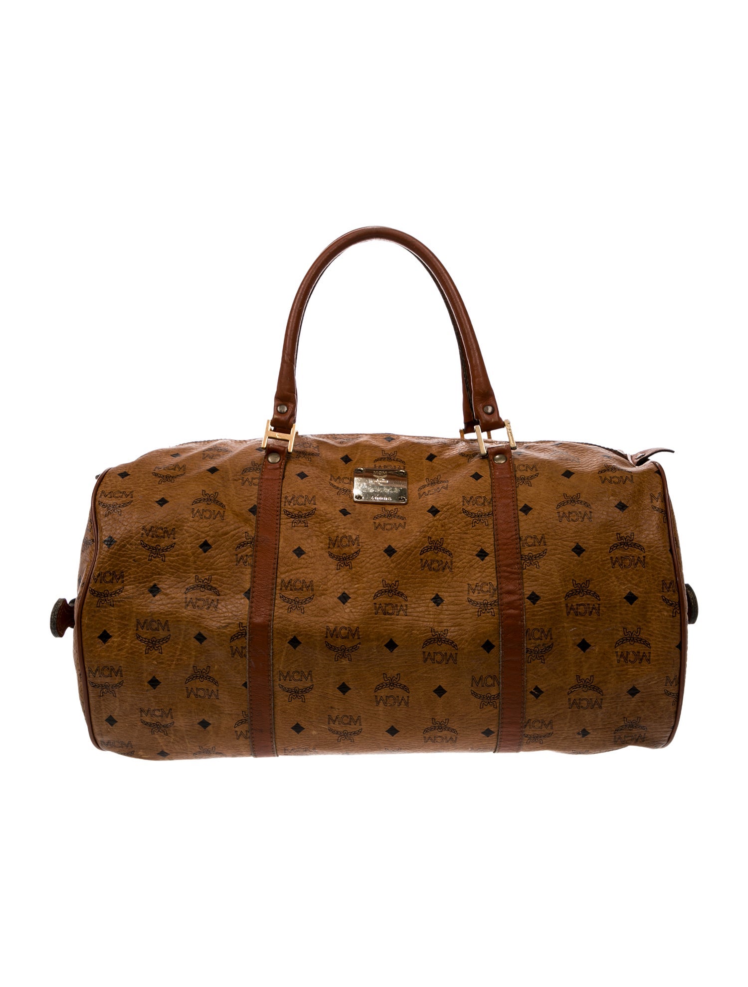 MCM Cognac Visetos Monogram Boston Duffle Bag