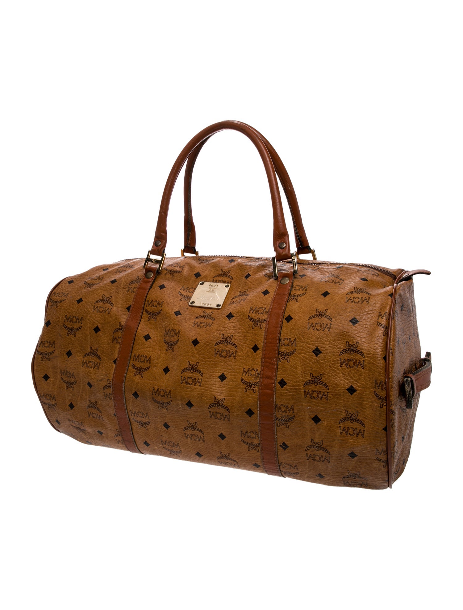 MCM Cognac Visetos Monogram Boston Duffle Bag