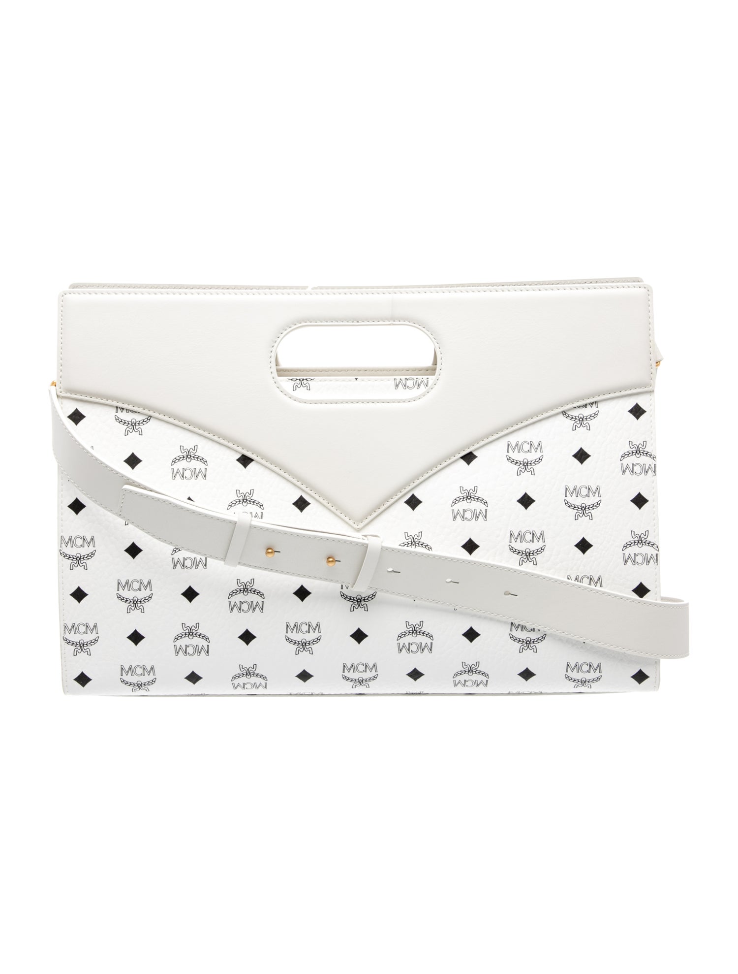 MCM Monogram Clutch Medium w/ Tags - White Crossbody Bags