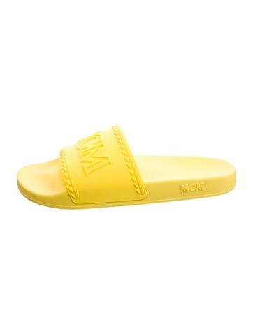 Pre-owned Mcm Rubber Printed Slides In Yellow