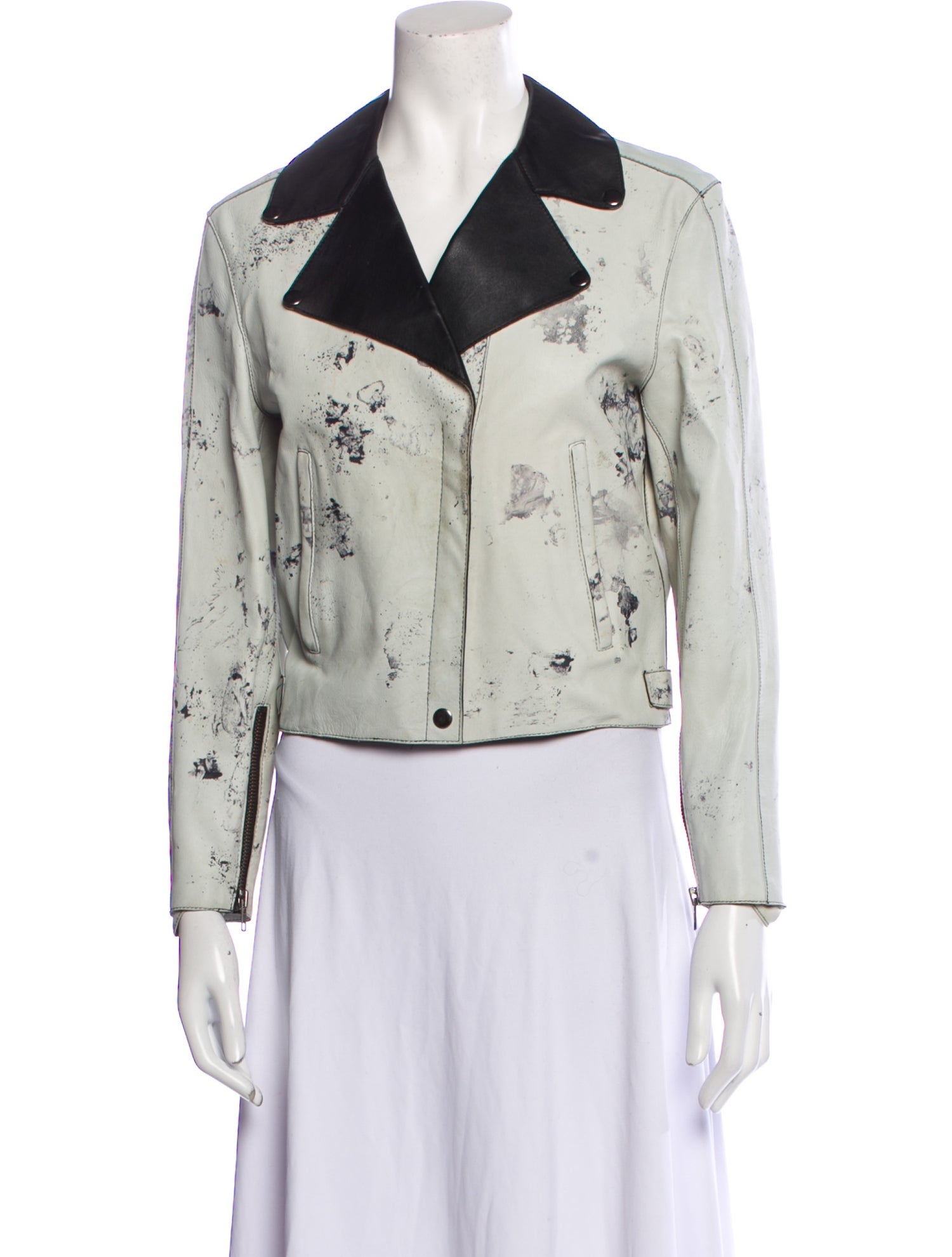 Muubaa Lamb Leather Tie-Dye Print Biker Jacket