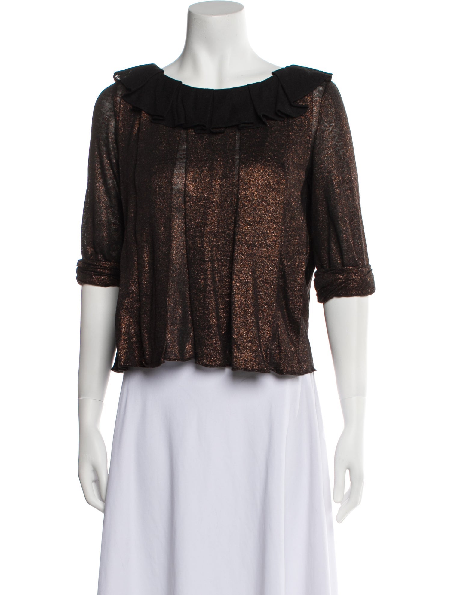 3.1 Phillip Lim Bateau Neckline Three-Quarter Sleeve Crop Top