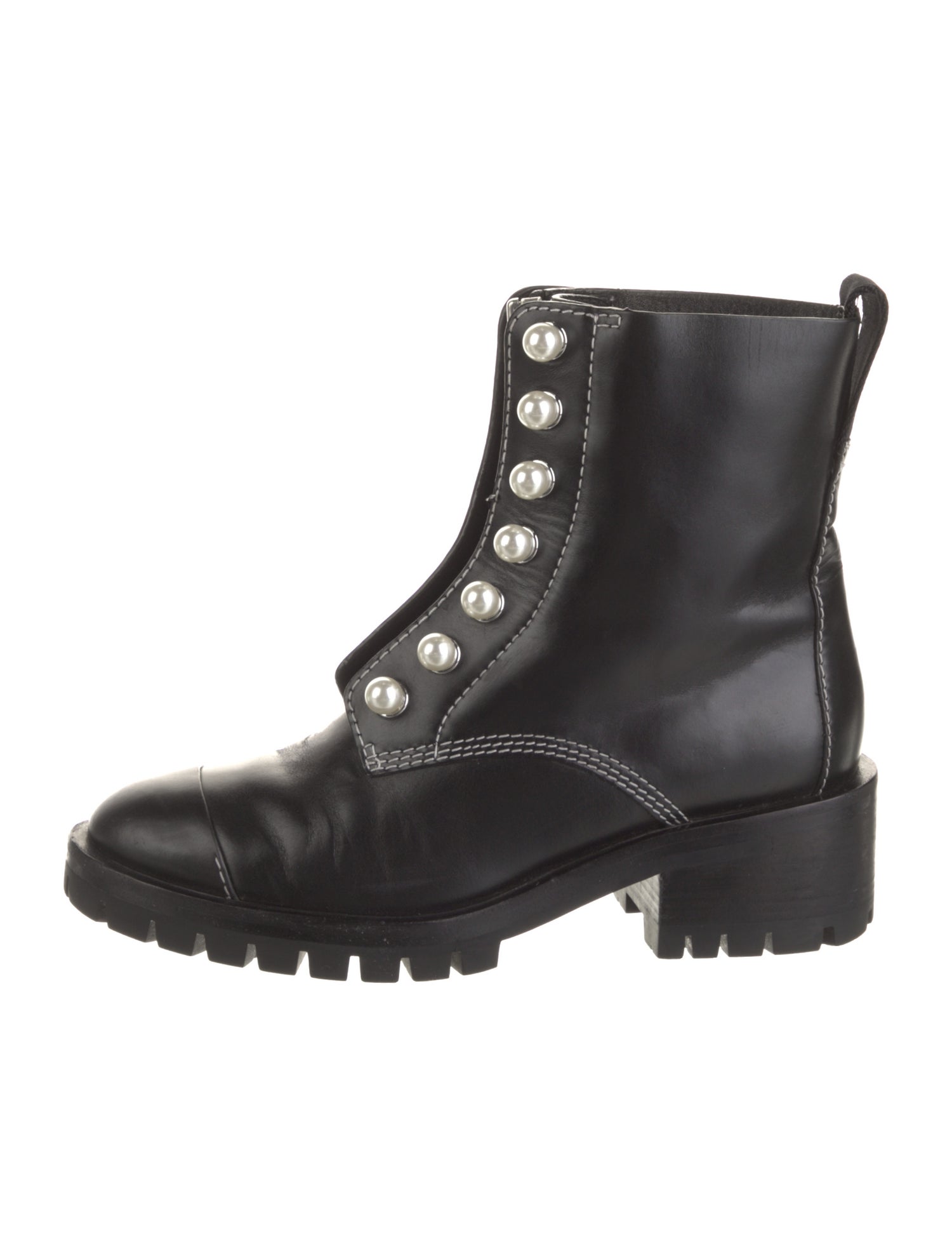 3.1 Phillip Lim Faux Pearl Accents Leather Combat Boots