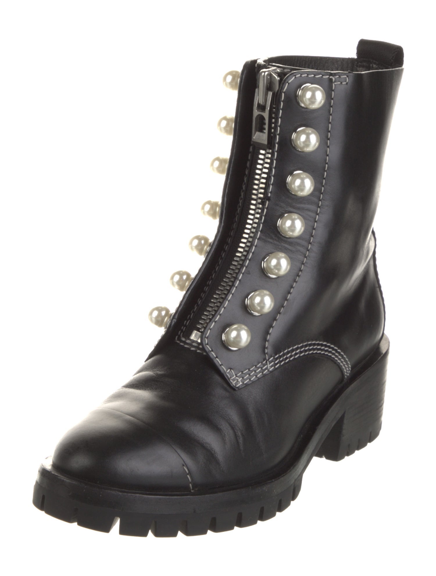 3.1 Phillip Lim Faux Pearl Accents Leather Combat Boots