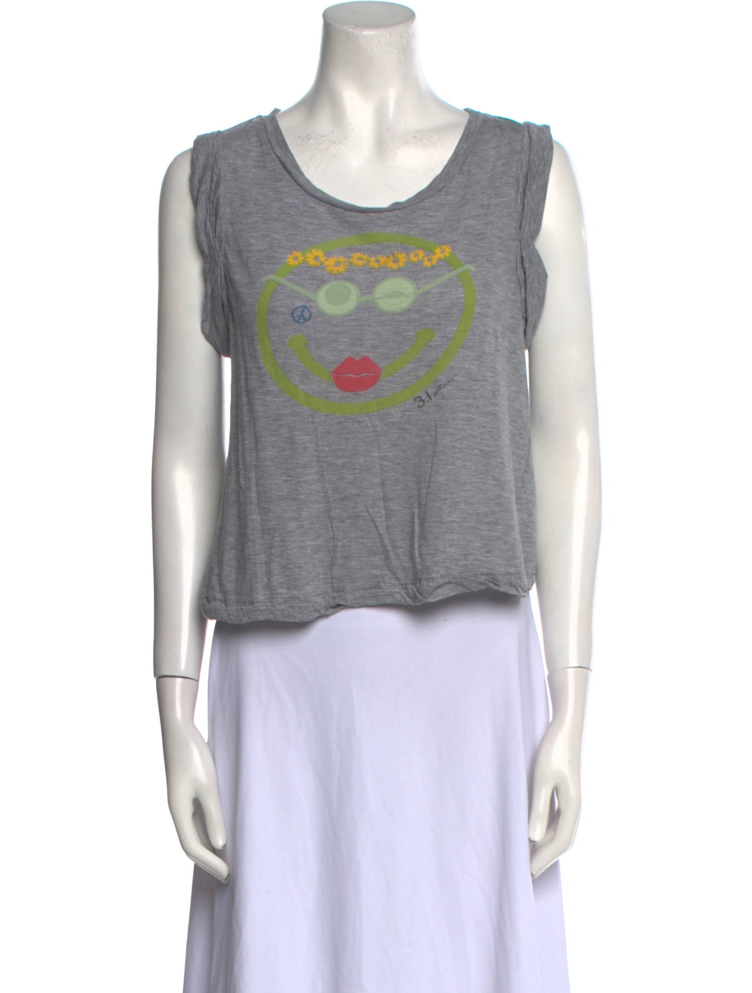 3.1 Phillip Lim Graphic Print Scoop Neck Crop Top