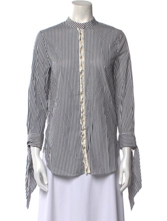 3.1 Phillip Lim Striped Mock Neck Button-Up Top
