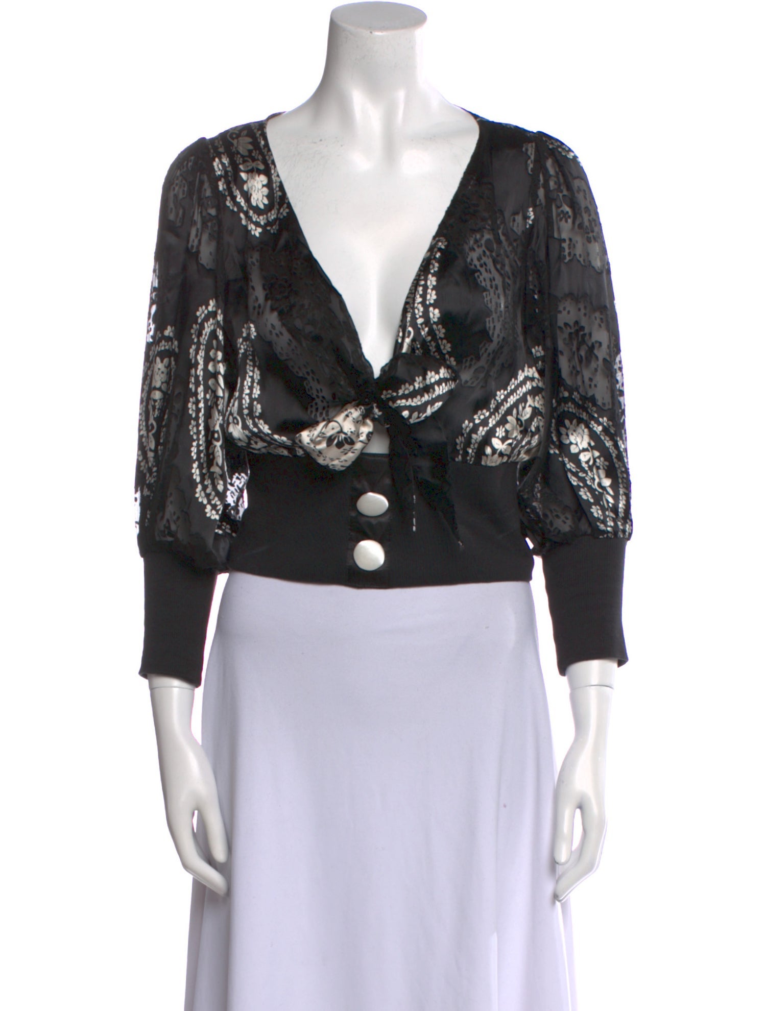 3.1 Phillip Lim Silk Lace Pattern Crop Top