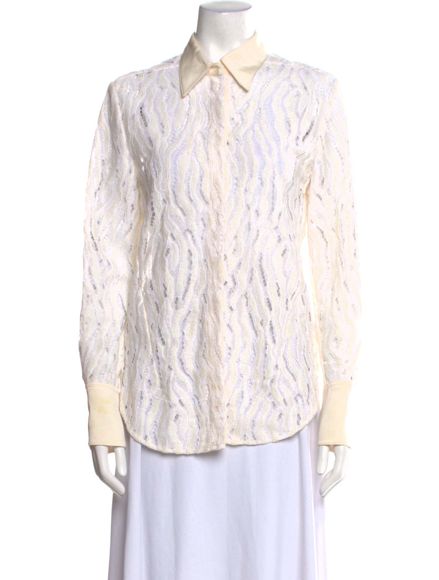 3.1 Phillip Lim Lace Pattern Long Sleeve Button-Up Top