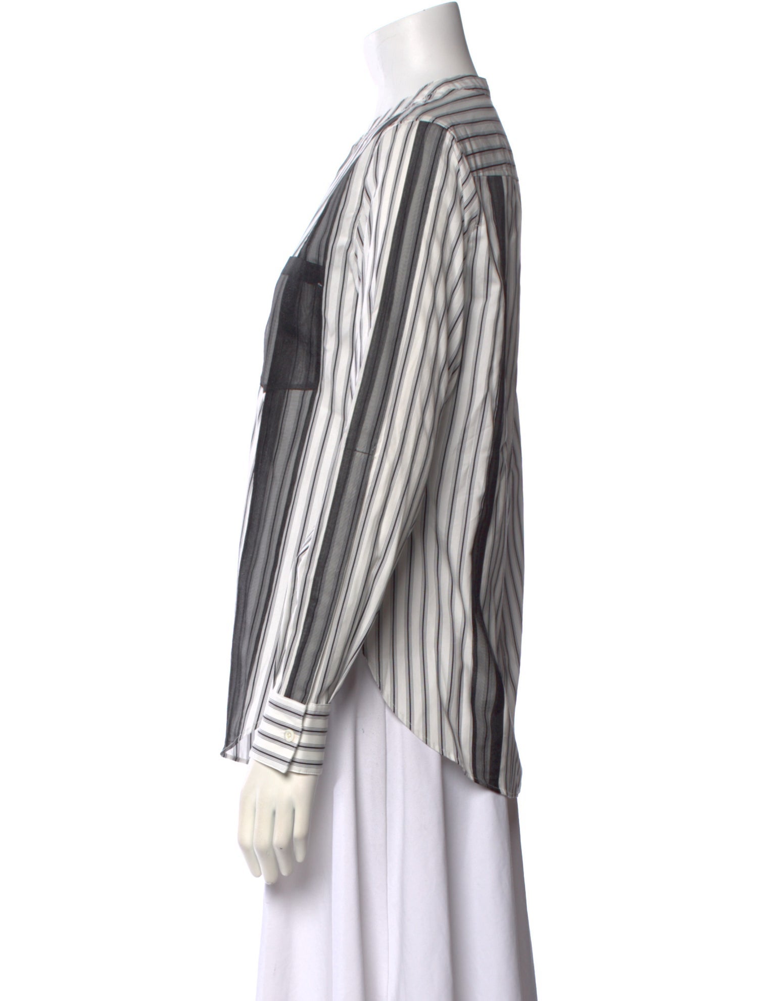 3.1 Phillip Lim Striped Mock Neck Button-Up Top