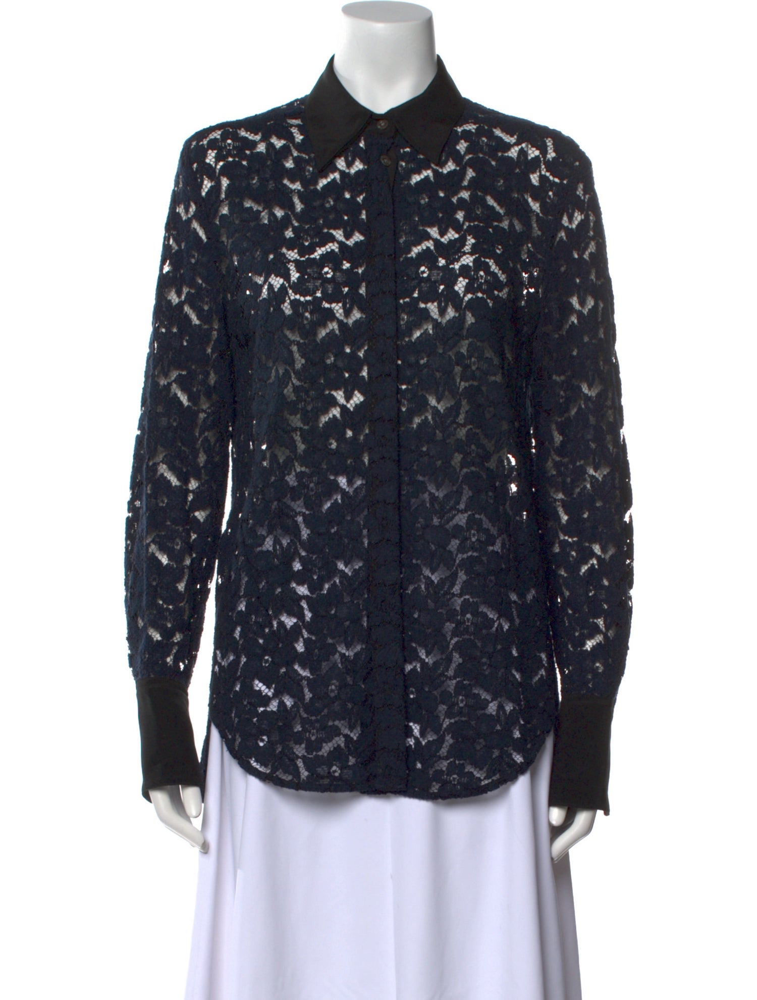3.1 Phillip Lim Lace Pattern Long Sleeve Button-Up Top