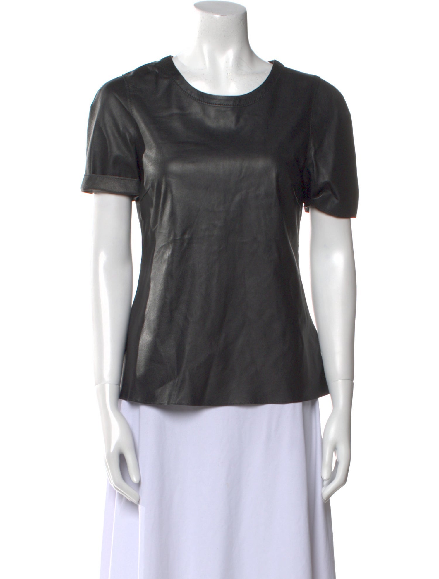 3.1 Phillip Lim Leather Scoop Neck T-Shirt
