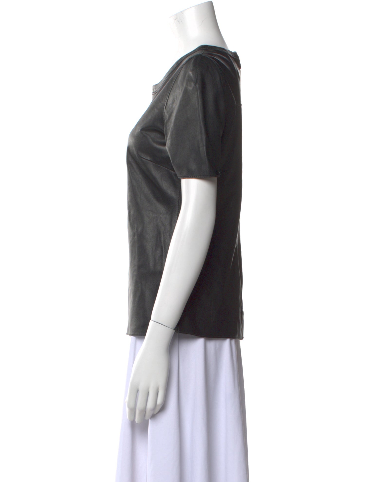 3.1 Phillip Lim Leather Scoop Neck T-Shirt