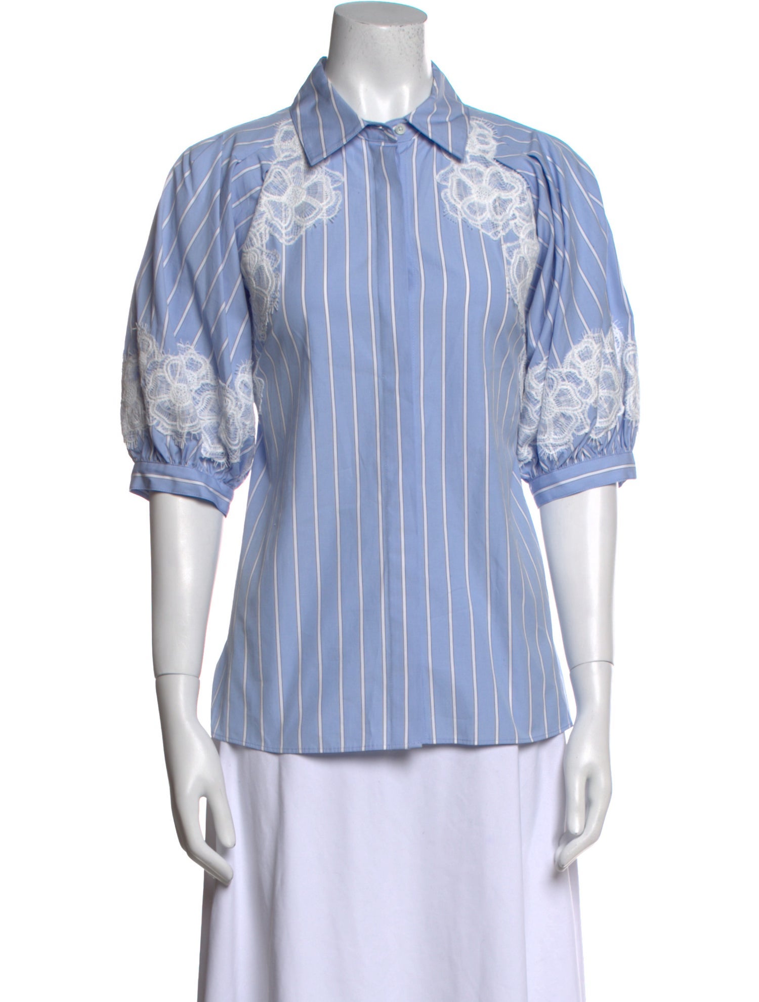 3.1 Phillip Lim Striped Three-Quarter Sleeve Button-Up Top