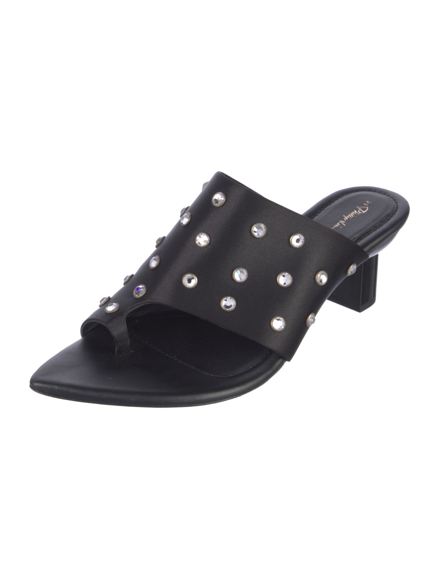 3.1 Phillip Lim Leather Crystal Embellishments Slides