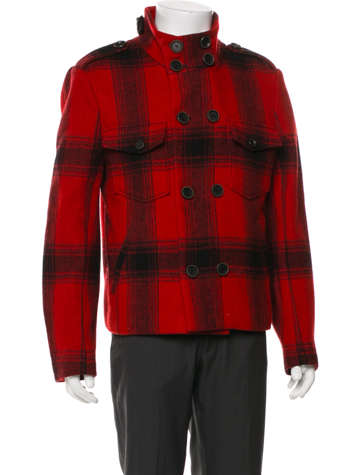 3.1 Phillip Lim Wool Plaid Print Peacoat