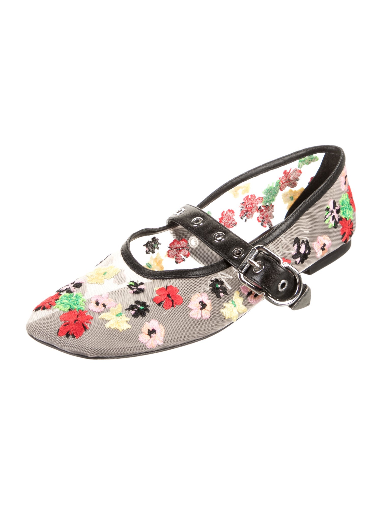 3.1 Phillip Lim Mesh Floral Print Mary Jane Flats