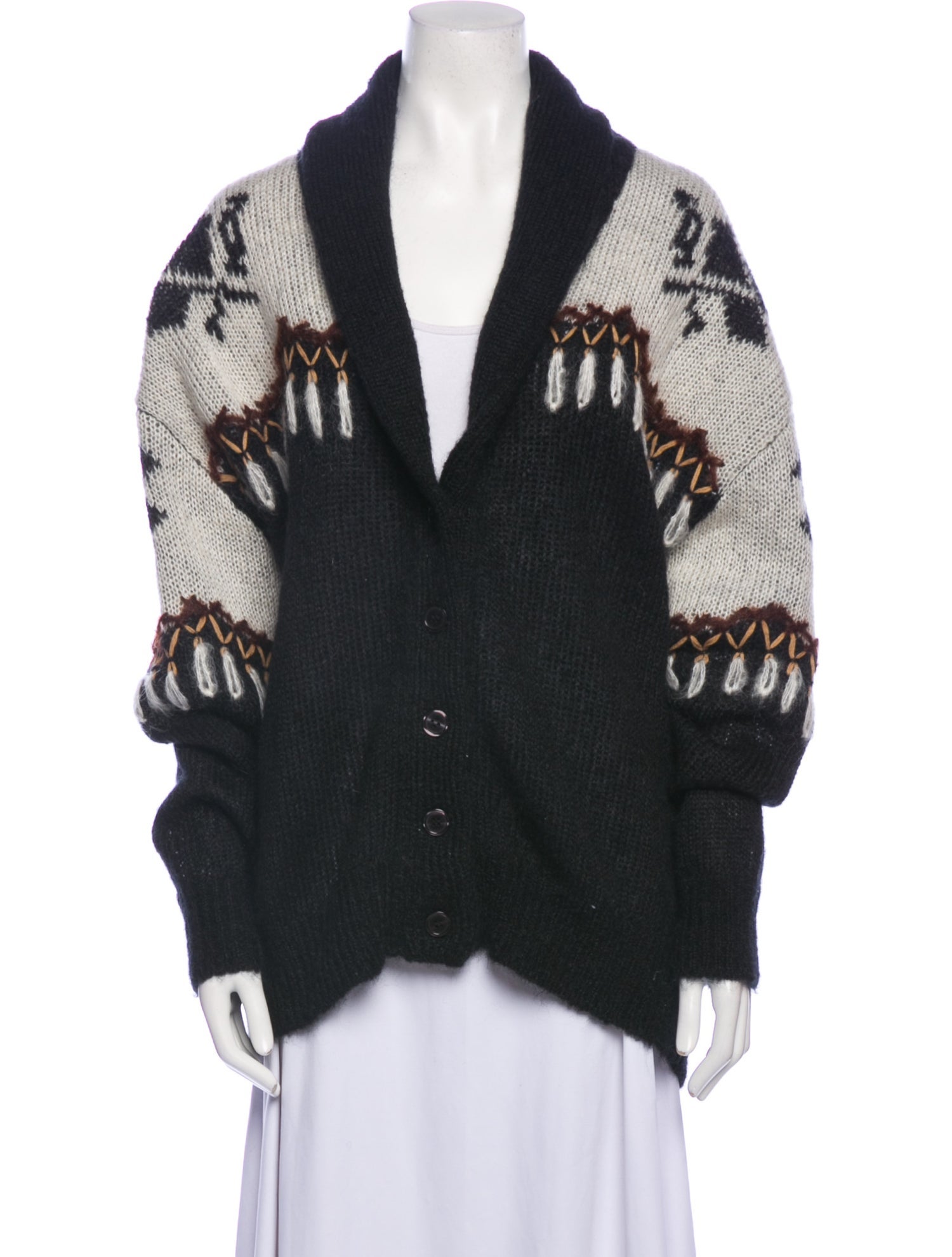 Mes Demoiselles Printed Plunge Neckline Sweater