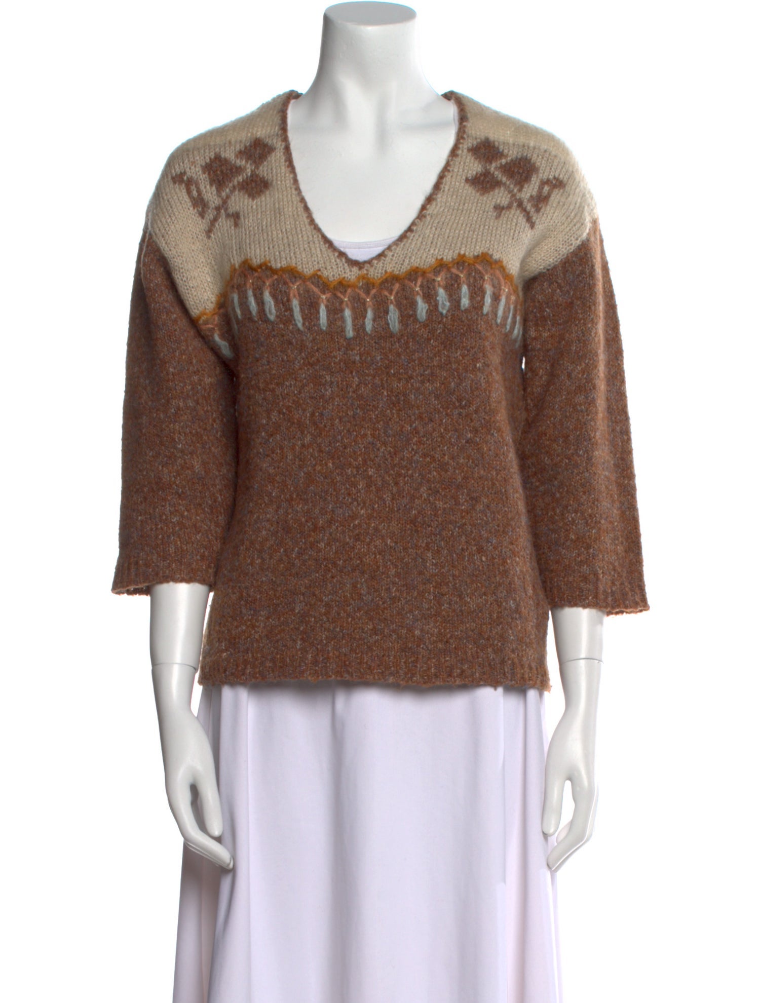 Mes Demoiselles Printed V-Neck Sweater