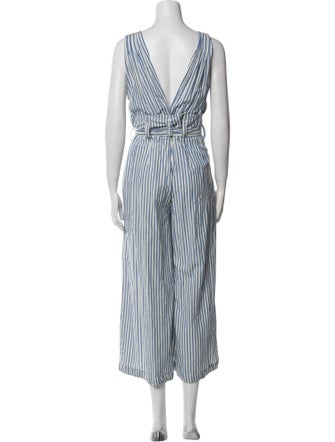 Mes Demoiselles Striped V-Neck Jumpsuit