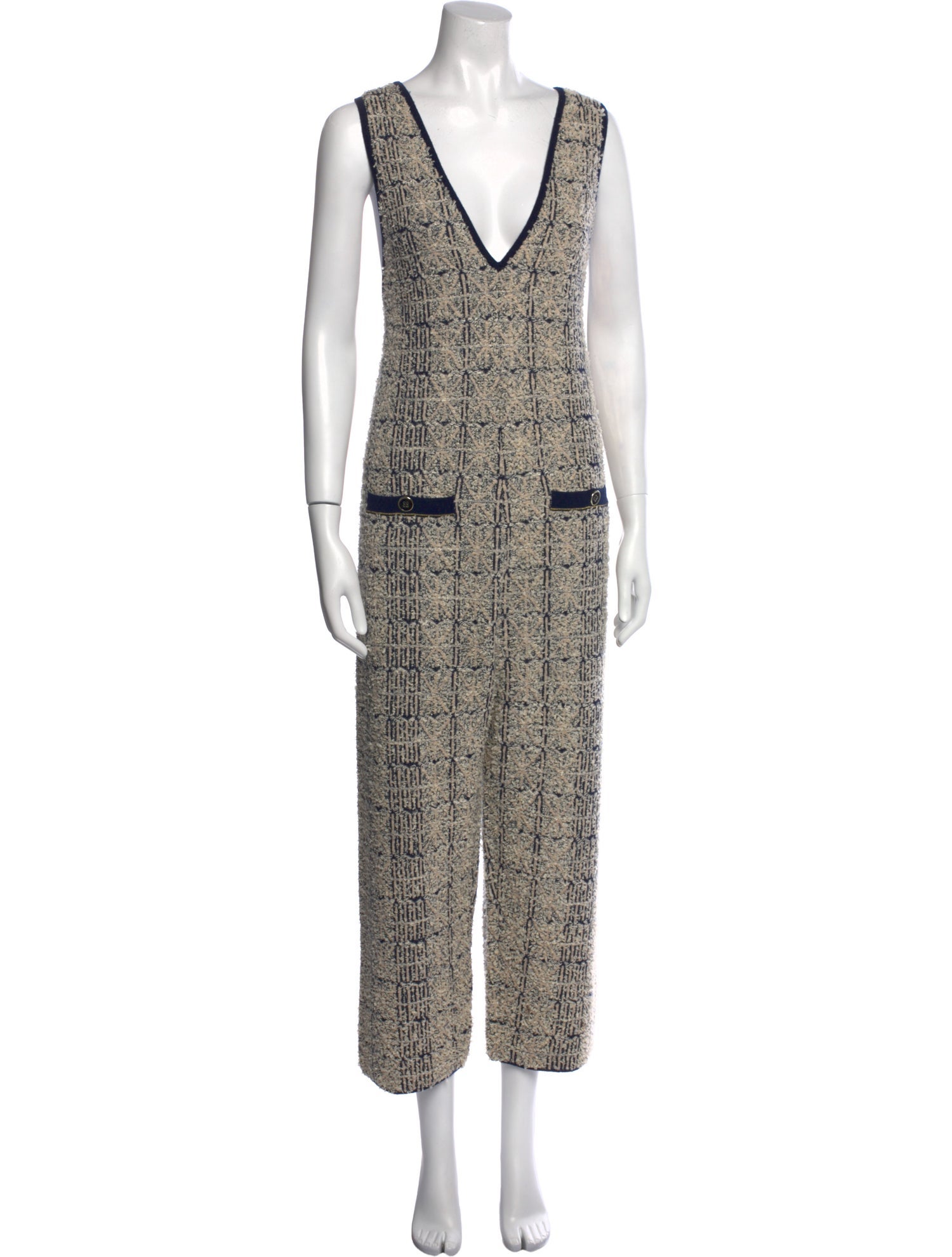 Mes Demoiselles Tweed Pattern Crew Neck Jumpsuit