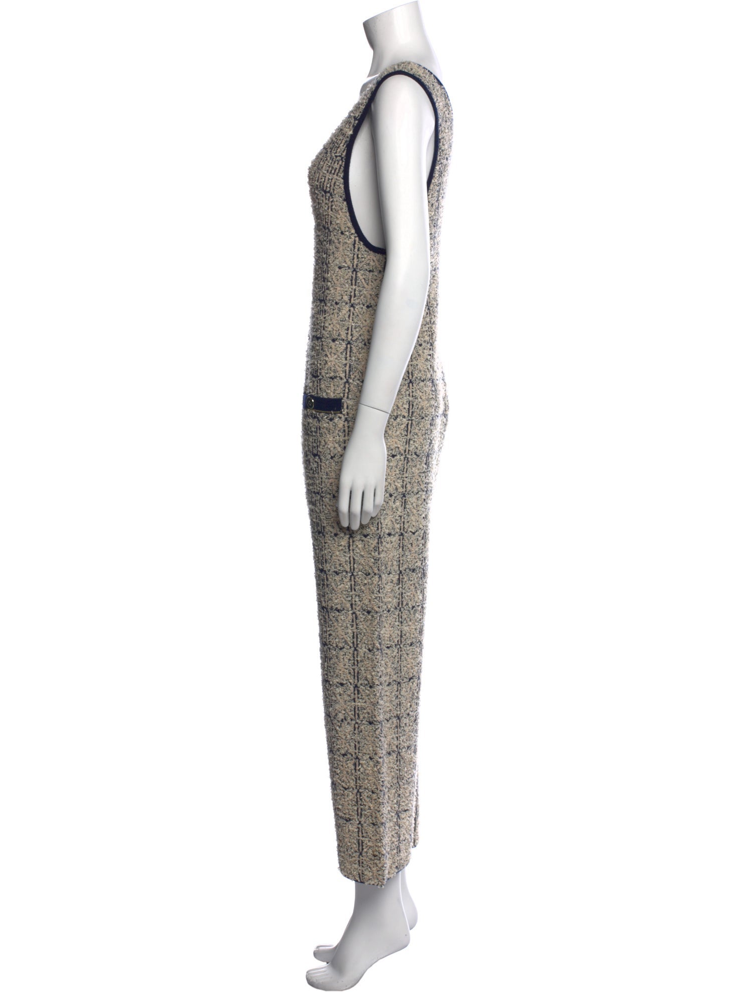 Mes Demoiselles Tweed Pattern Crew Neck Jumpsuit