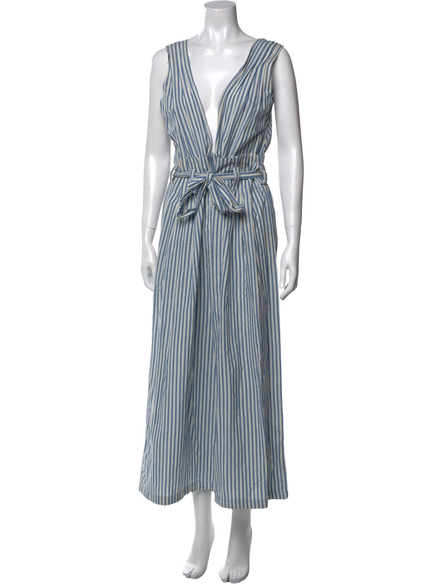 Mes Demoiselles Striped Plunge Neckline Jumpsuit