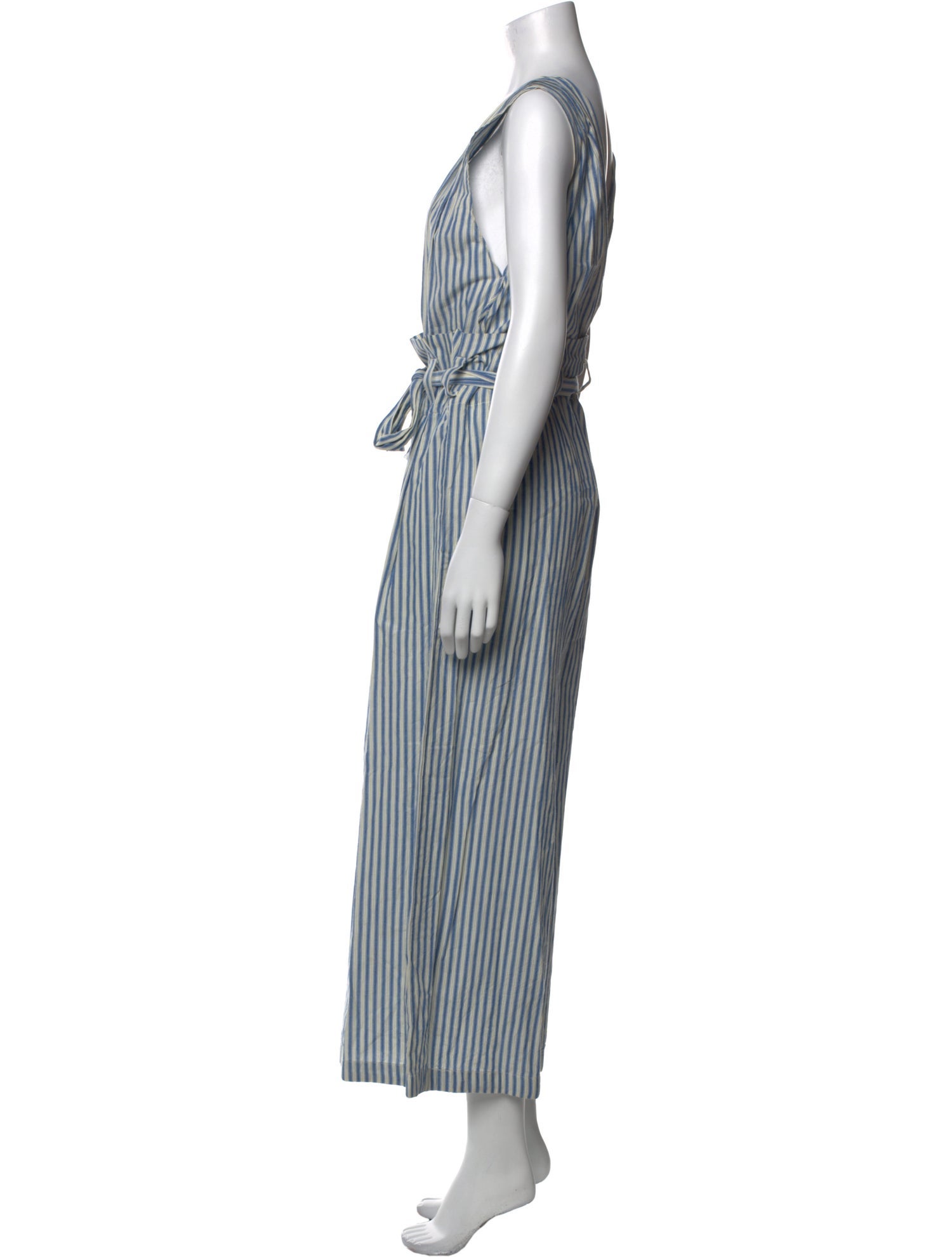 Mes Demoiselles Striped Plunge Neckline Jumpsuit