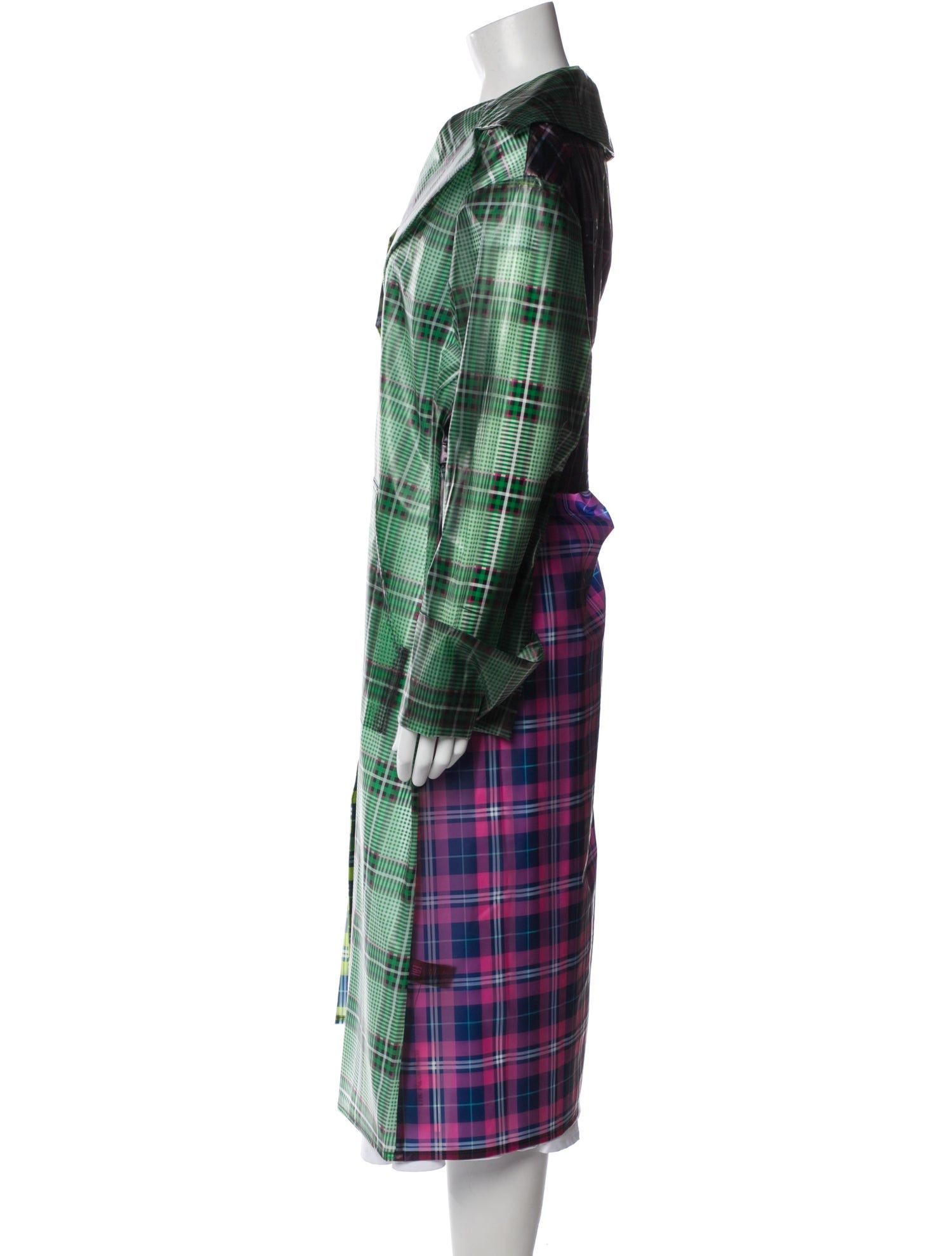 Mes Demoiselles Plaid Print Trench Coat