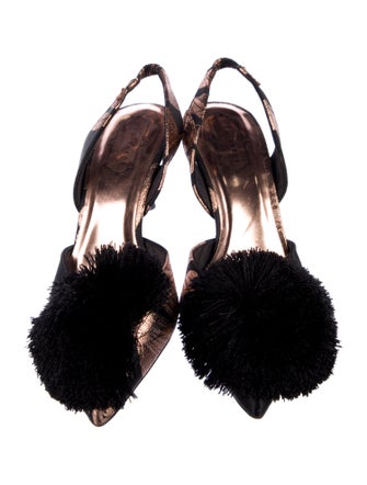 Ted Baker Satin Pom-Pom Embellishments Slingback Pumps