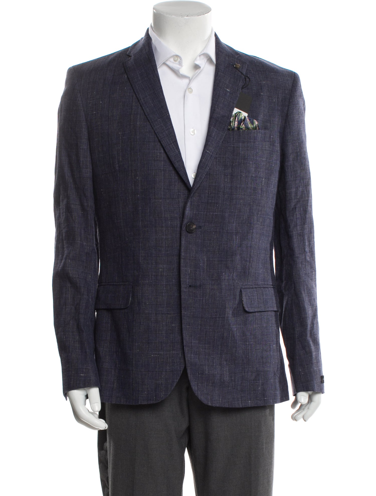 Ted Baker Linen Plaid Print Blazer