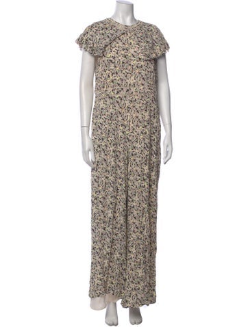 Pre-owned Ted Baker Floral Print Crew Neck Jumpsuit In Neutral