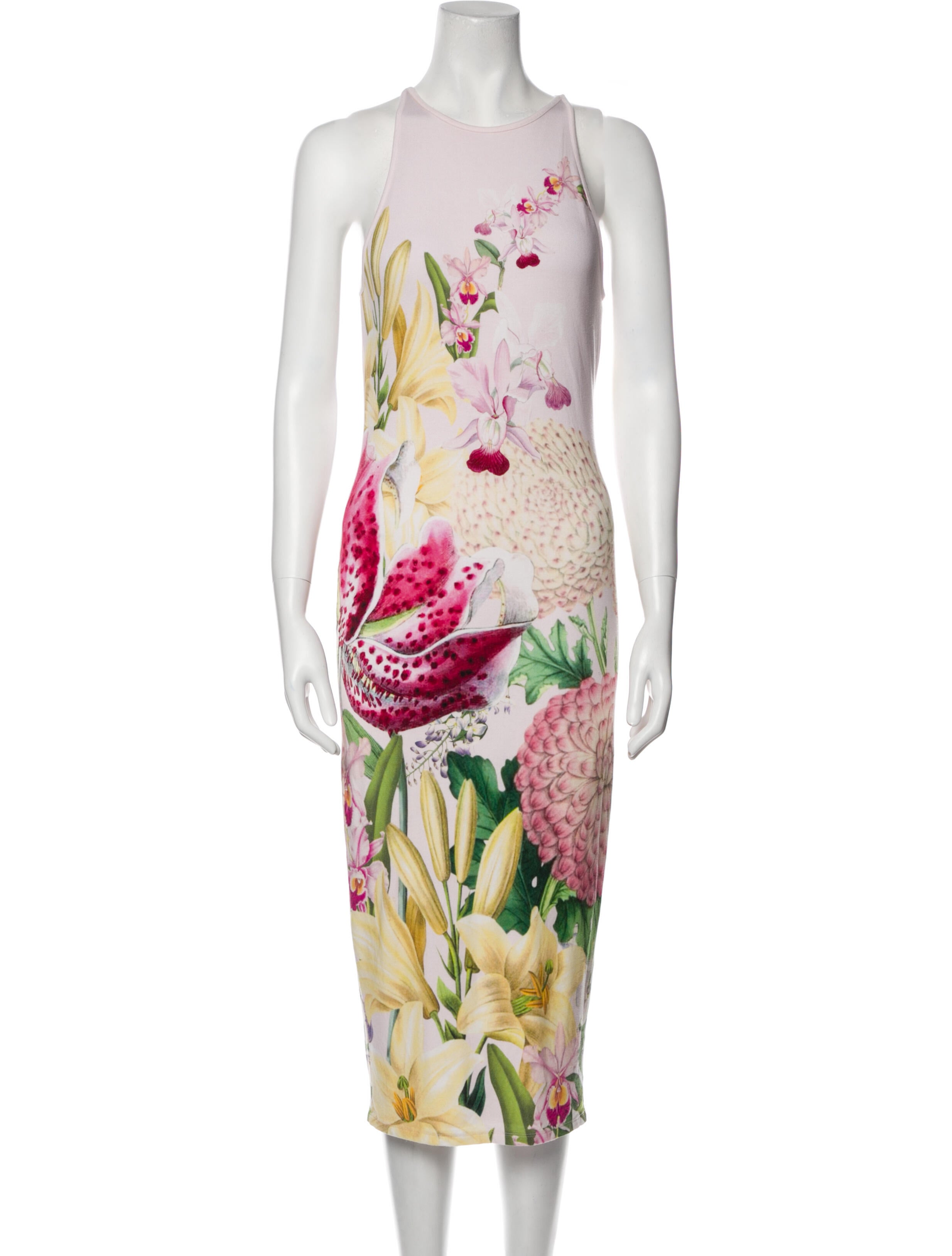 Ted Baker Floral Print Midi Length Dress Pink Dresses, Clothing