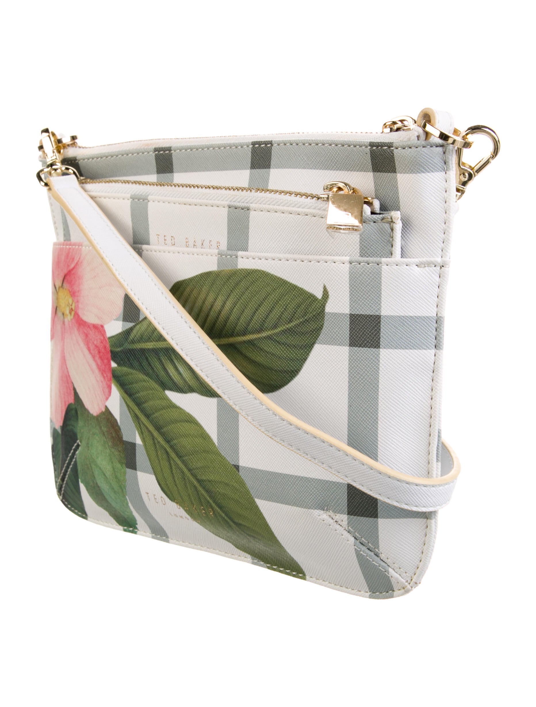 Ted Baker Saffiano Leather Flower Crossbody Bag White Crossbody Bags