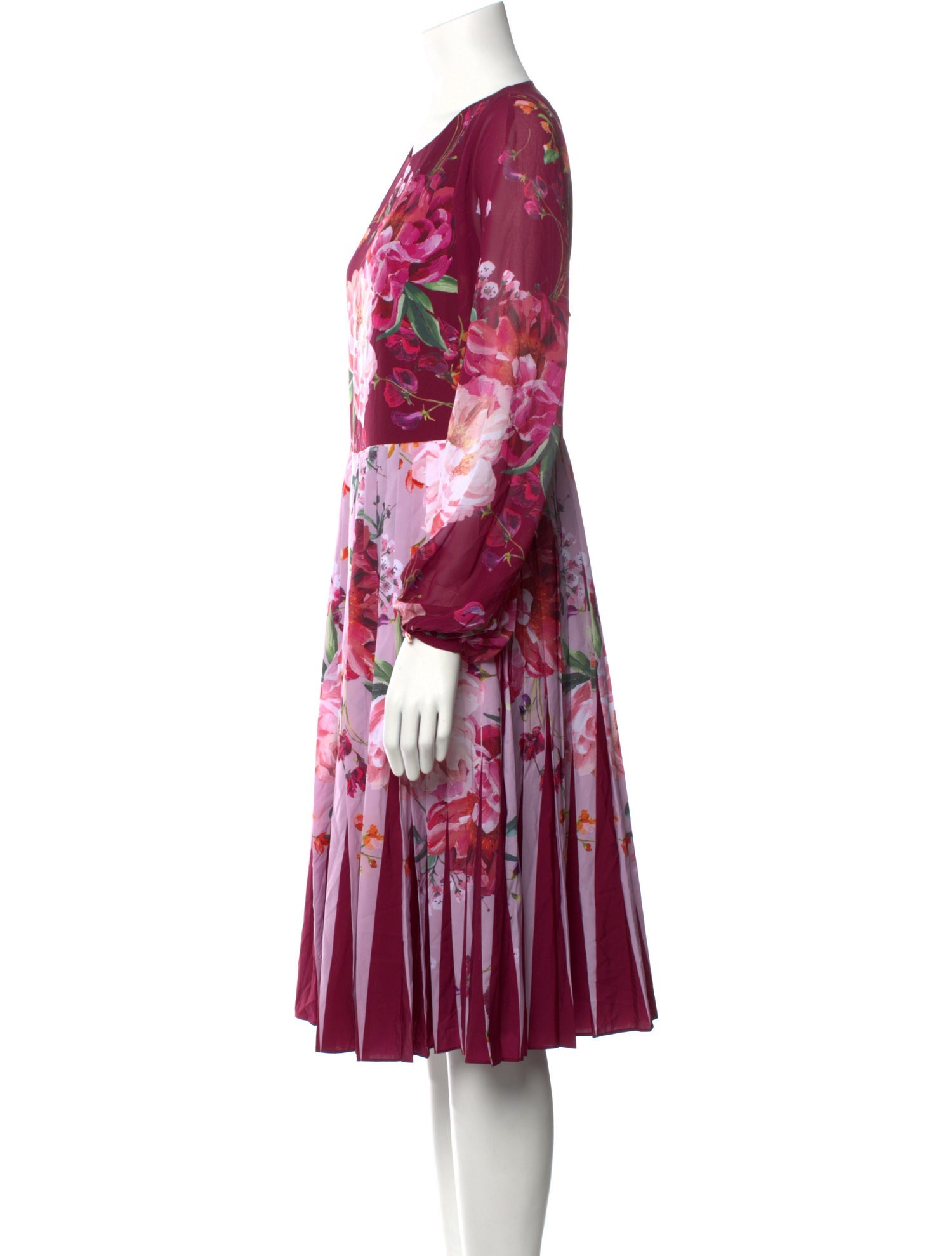 Ted Baker Floral Print Midi Length Dress Burgundy Dresses, Clothing