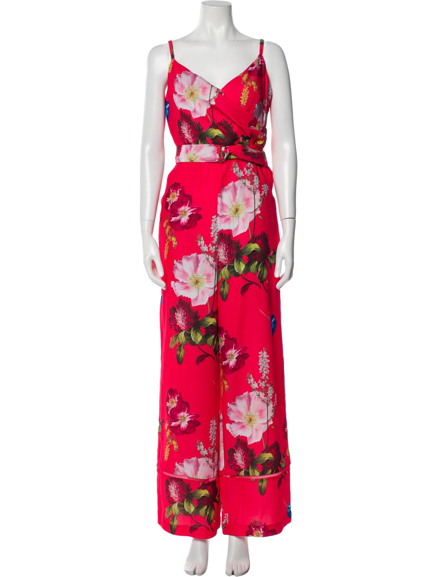 Ted Baker Floral Print VNeck Jumpsuit w/ Tags Red Jumpsuits and