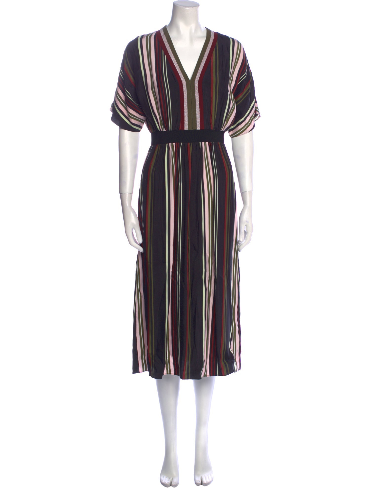 knee length dresses for ladies Striped Square Neck Flippy Midi Dress | Tilleea