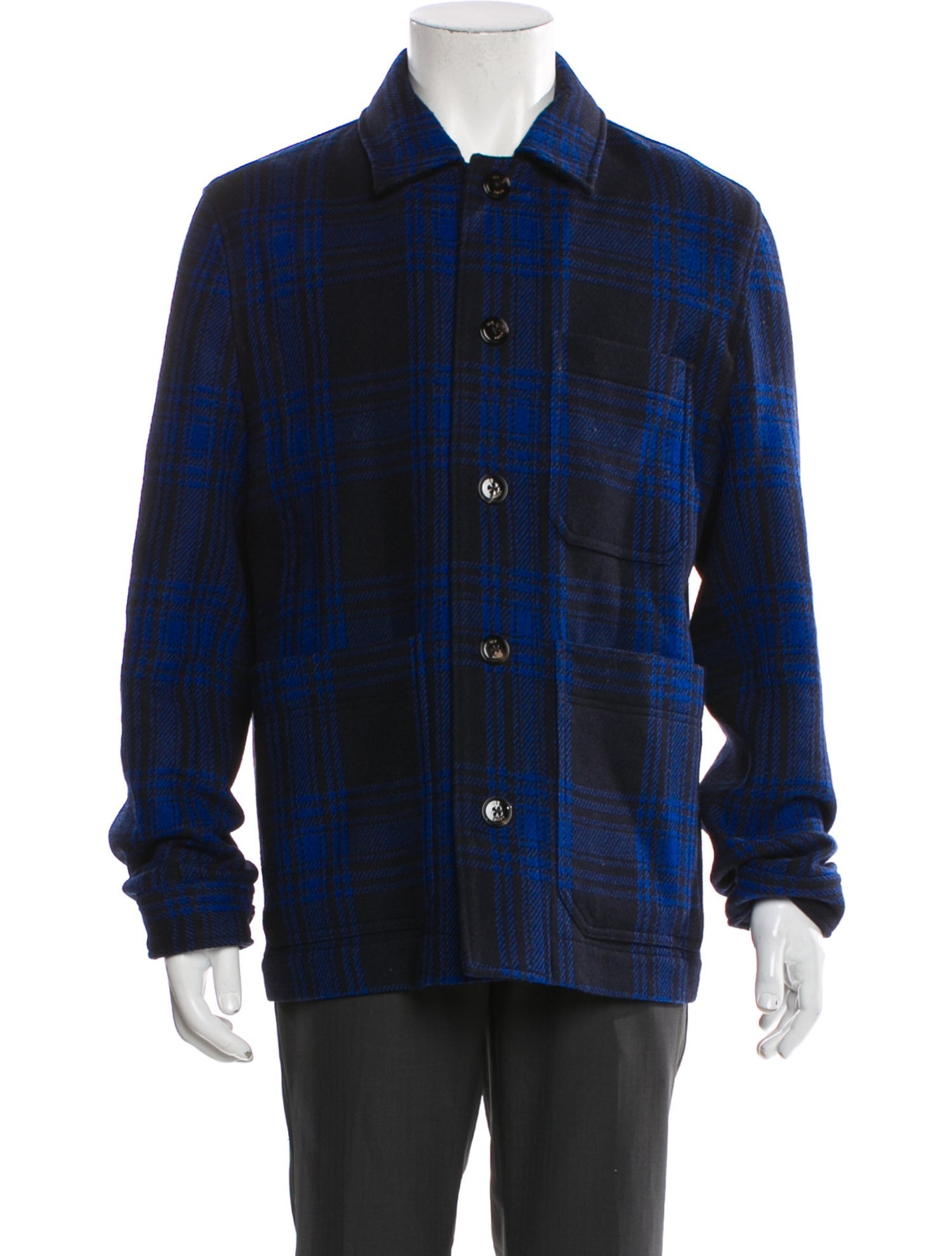 Ted Baker Wool Plaid Print Denim Jacket w/ Tags